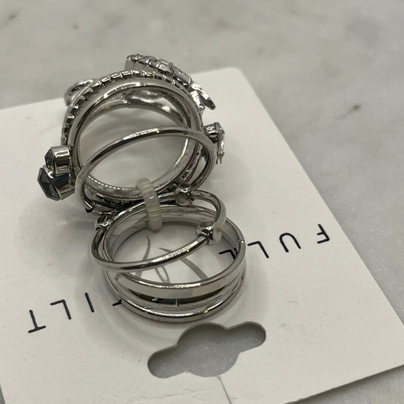 PacSun Full Tilt Ring Stack Silver Tone Moon Infinity Crystal New Jewelry Size 6 - Picture 3 of 4